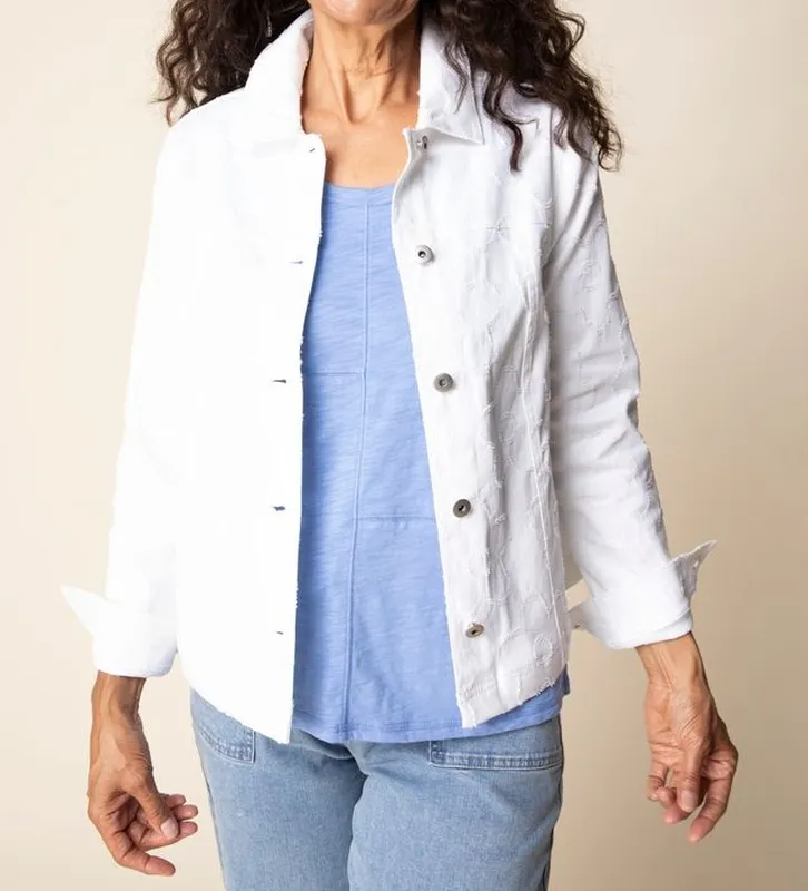 Cotton Floral Collared Button-Front Jacket