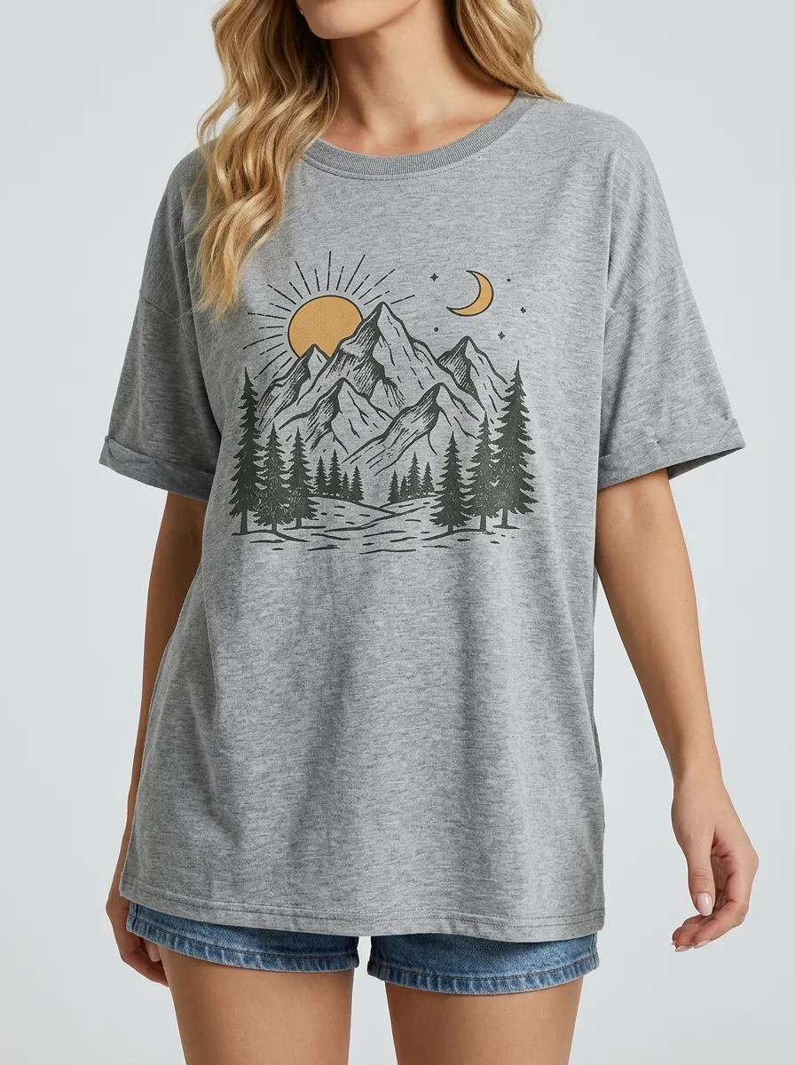 Women's Mountain Moon Forest Graphic T-Shirt