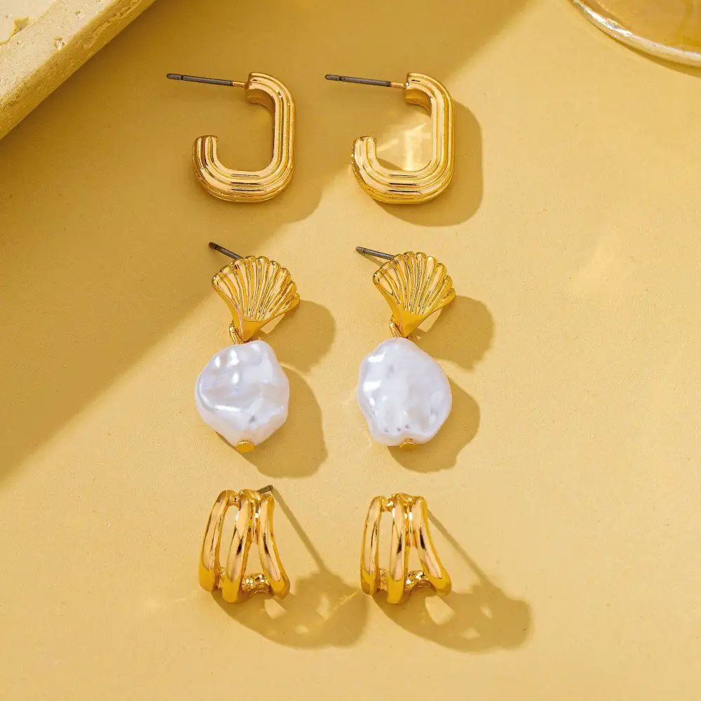 Textured Hoop Pearl Trio arrings
