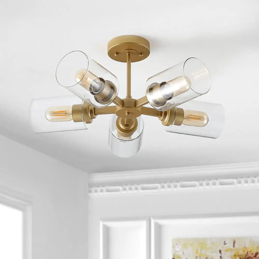 Five-Light Farmhouse Industrial Iron Cylinder LED Semi Flush Mount