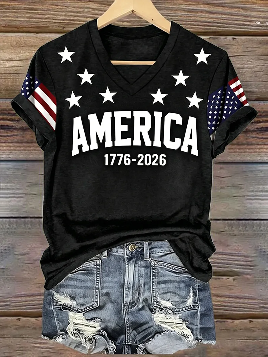 Women's 1776 Independence Day Flag Print Casual T-shirt