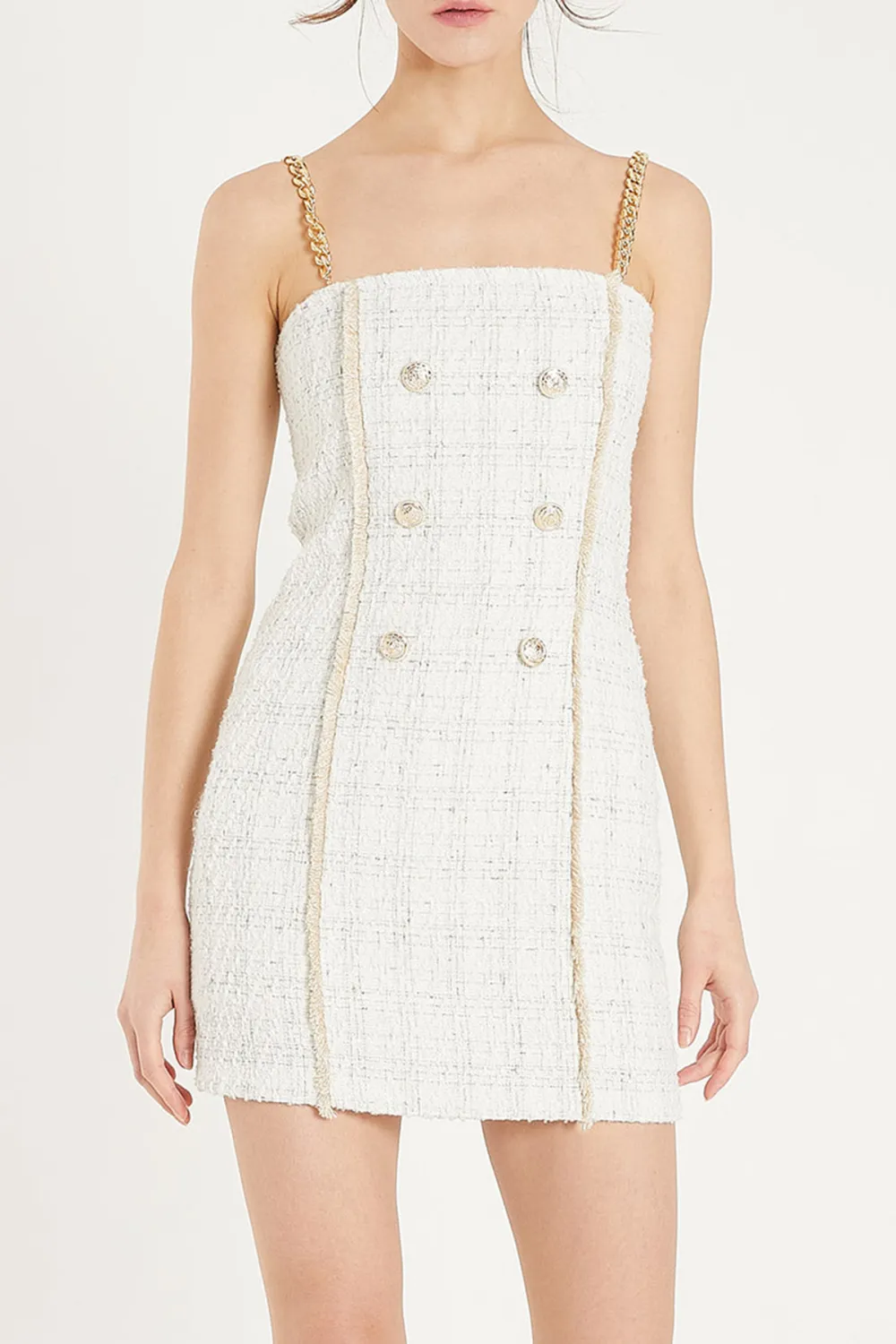 Tweed Mini Dress With Gold Chain