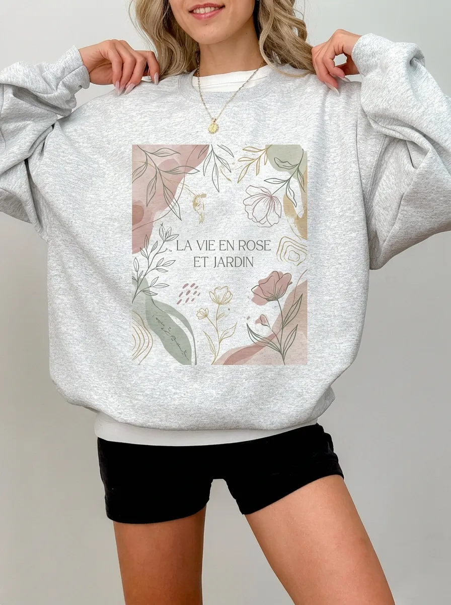 Women's French Floral Quote La Vie En Rose Printed Sweatshirt