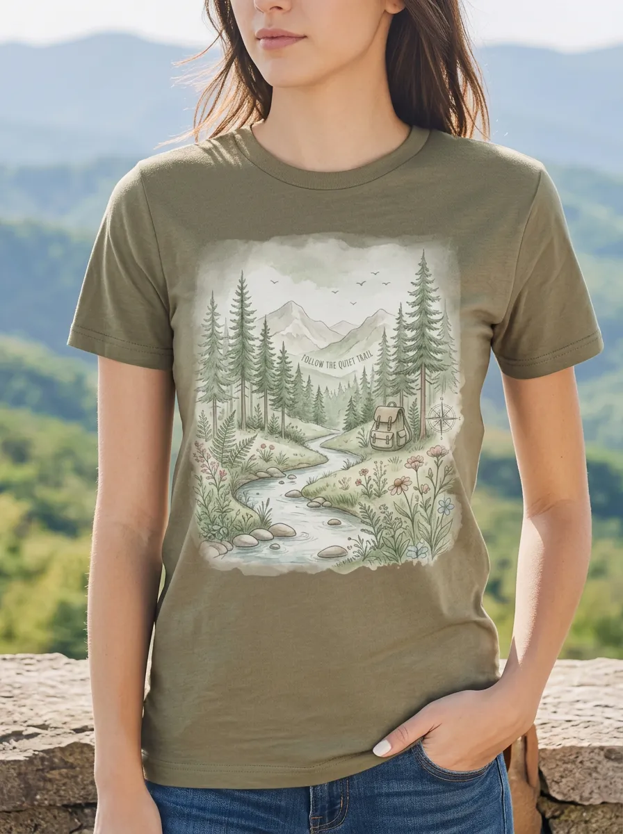 Women's Nature Hiking Lover Forest River Printed T-shirt