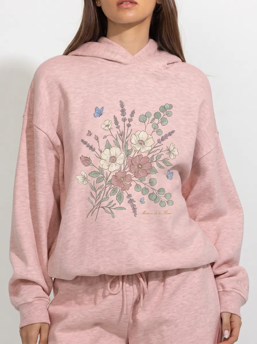 Women's Floral Botanical Butterfly Printed Hoodie