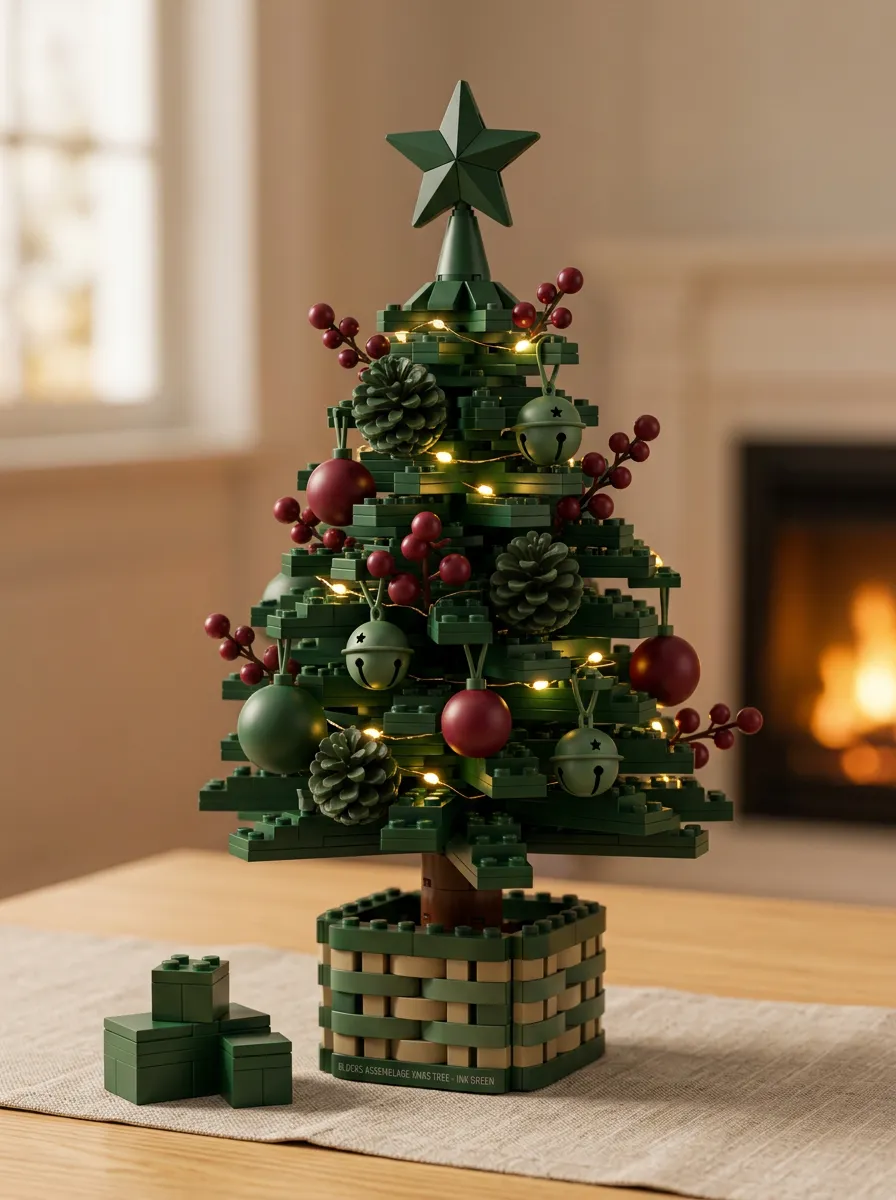 Classic Building Block Pinecone Berry Christmas Tabletop Tree