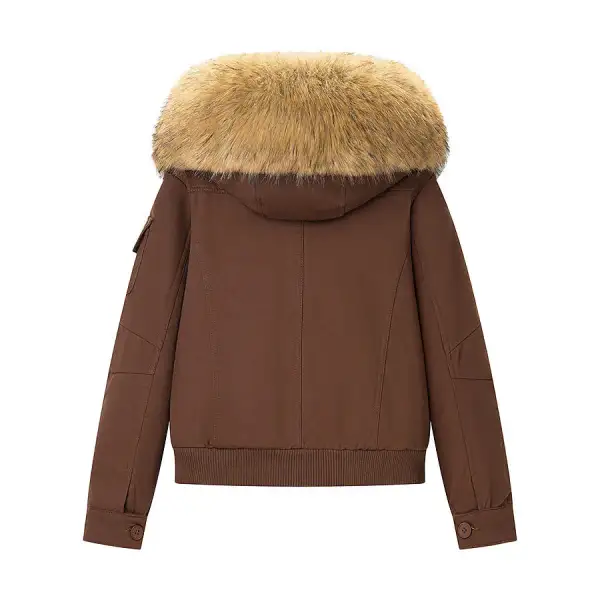 Cropped Teddy Faux Fur Hooded Bomber Jacket