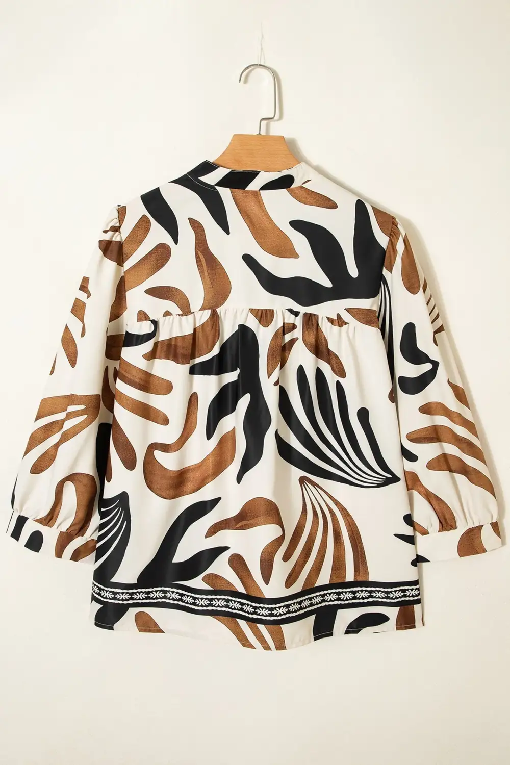 Abstract Print Patchwork Puff Sleeve Blouse