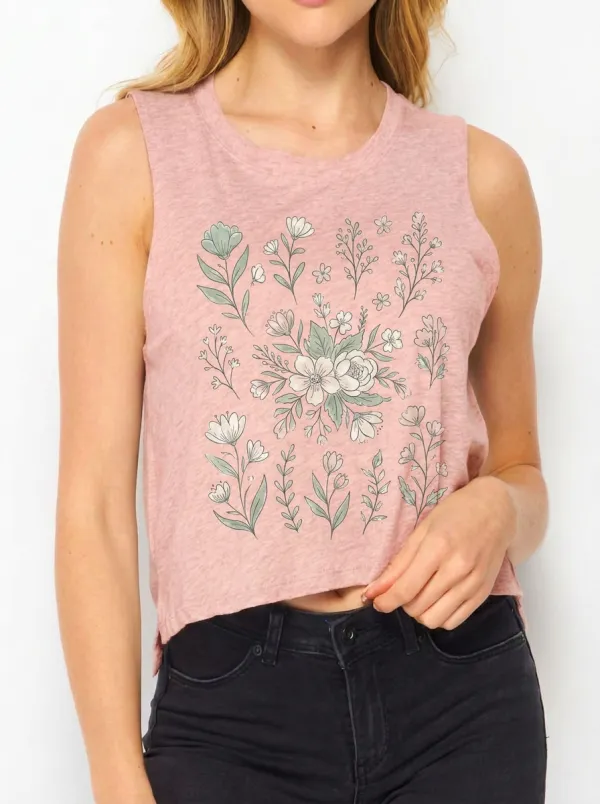 Women's Botanical Nature Lover Floral Printed Crop Tank Top
