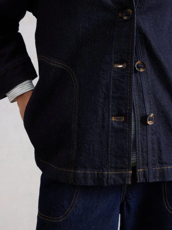 Cotton Denim Collared Jacket
