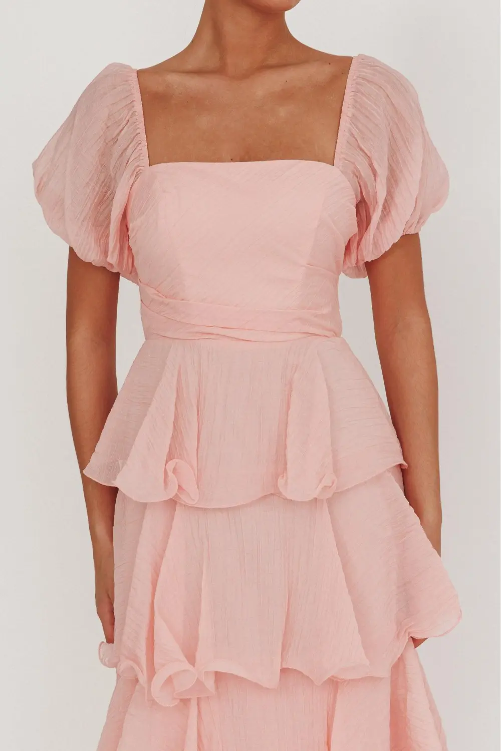 Chiffon Ruffle Square Collar Midi Dress