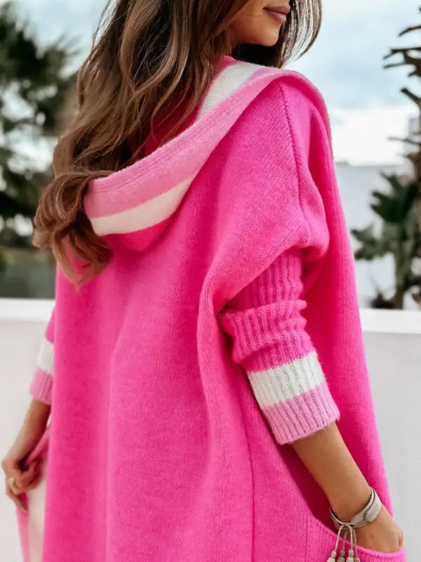 Hooded Relaxed Knit Pocketed Cardigan