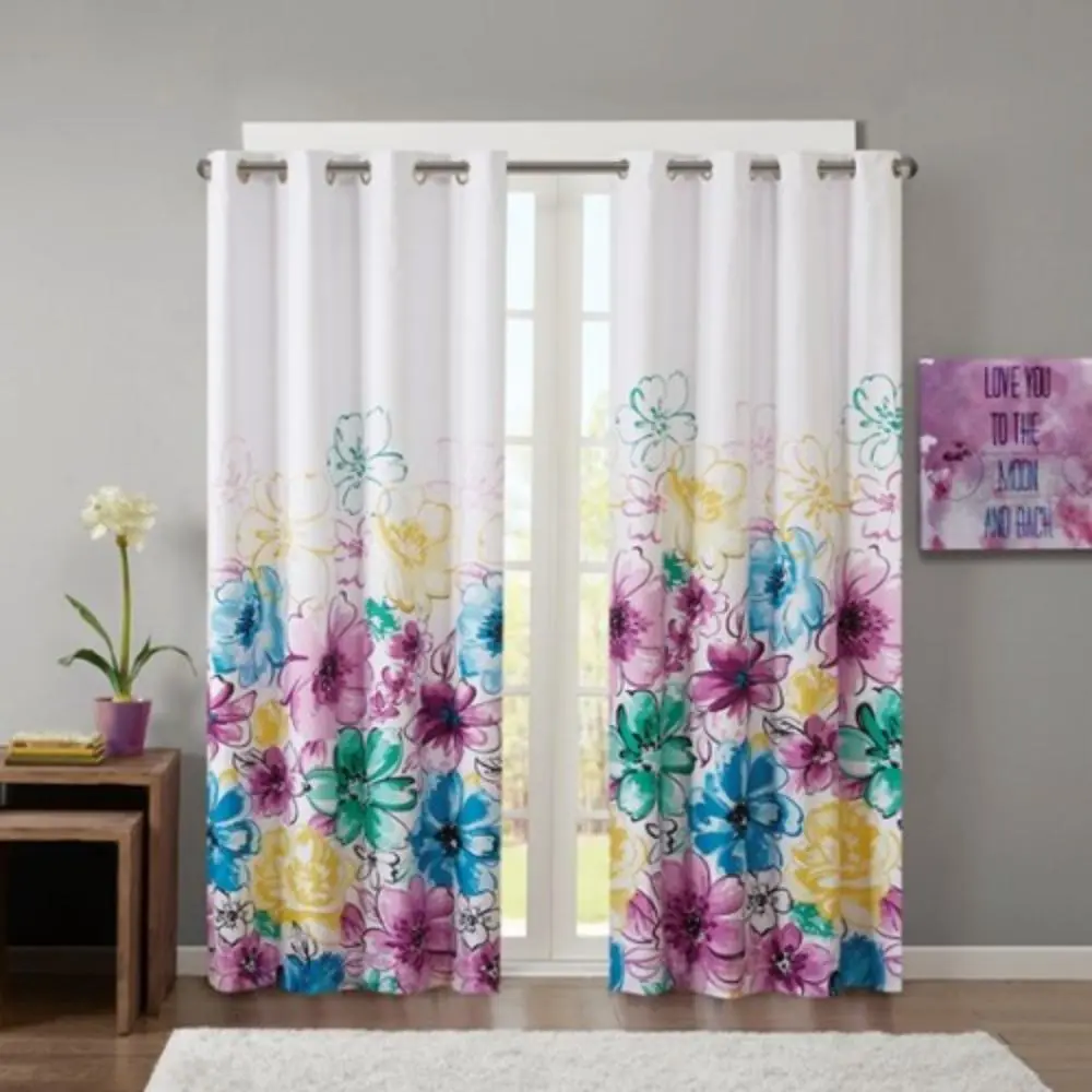 Total Blackout Polyester Floral Grommet Curtain Panel