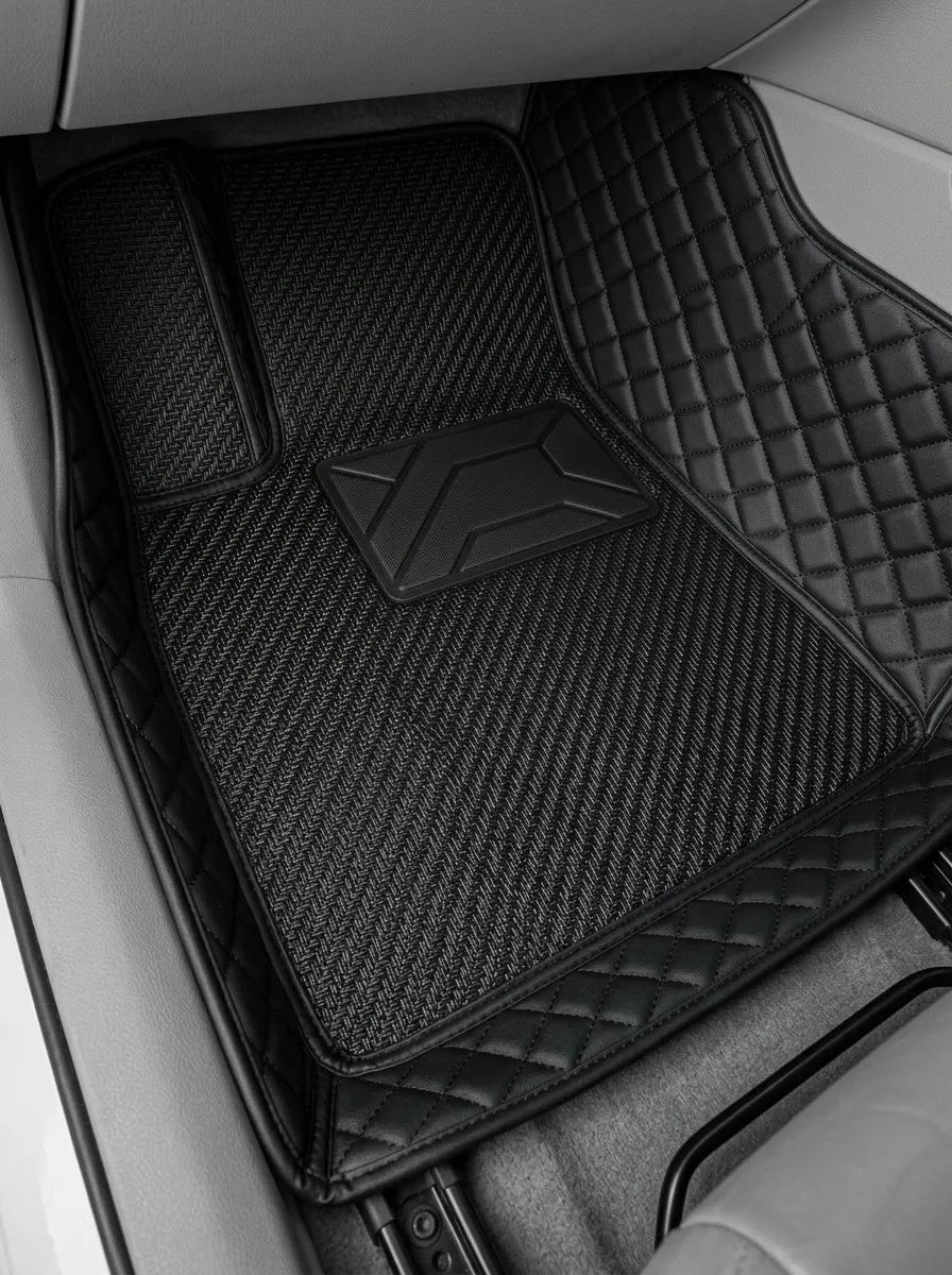 Diamond-Quilted Carbon-Fiber-Look Quilted Car Floor Mats