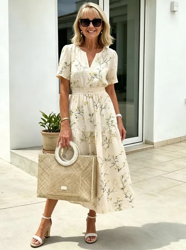 Women's Summer Vacation Daisy Floral Printed Midi Dress