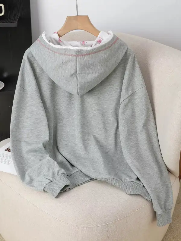 Pocketed Long-Sleeve Embroidered Hoodie