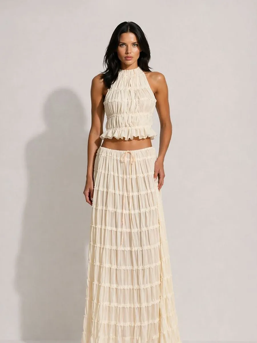 Anouk Two-Piece Pleated Chiffon Maxi Skirt Set