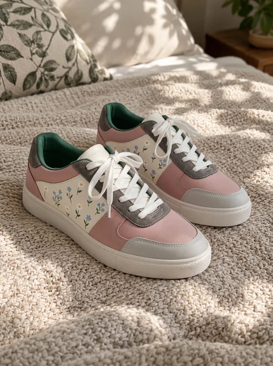 Women's Floral Lover Daisy and Forget-Me-Not Printed Sneakers