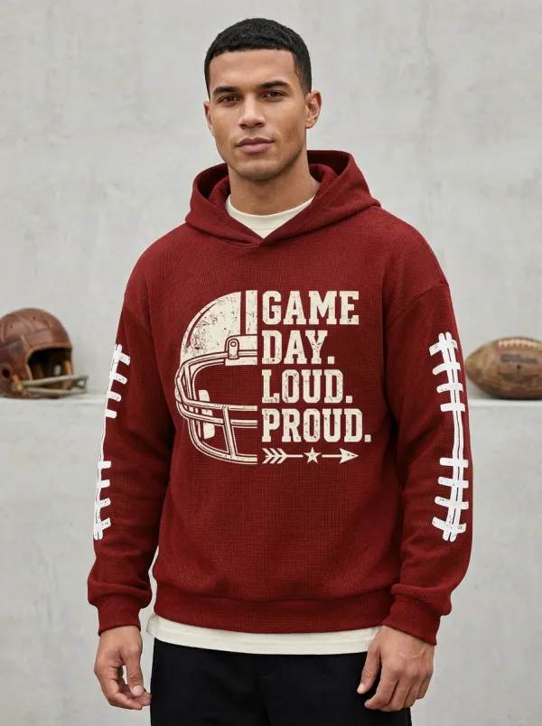 Men's American Football Game Day Helmet Printed Waffle Hoodie