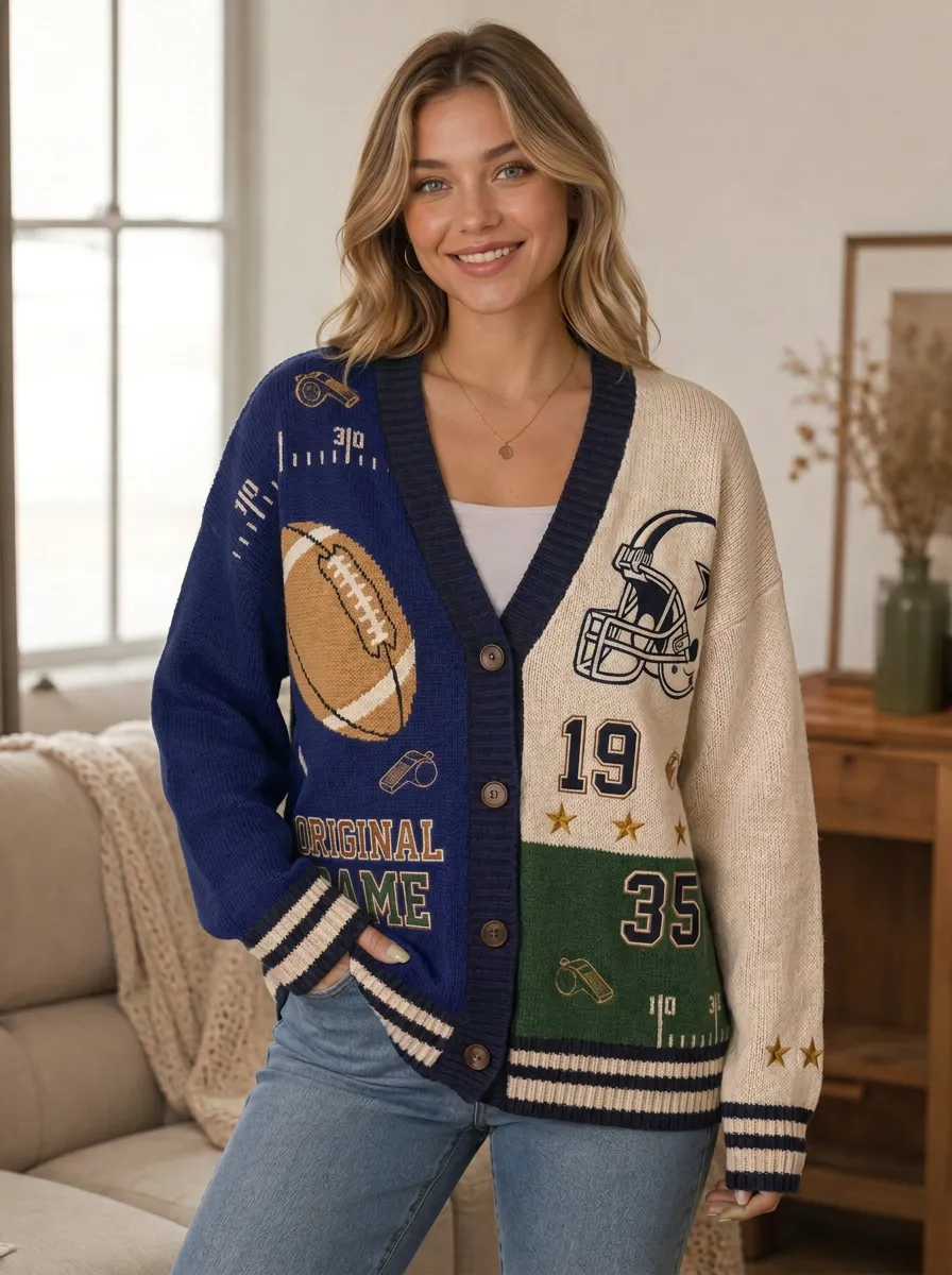 Women's Everyday Helmet Football Ball Knitted Cardigan
