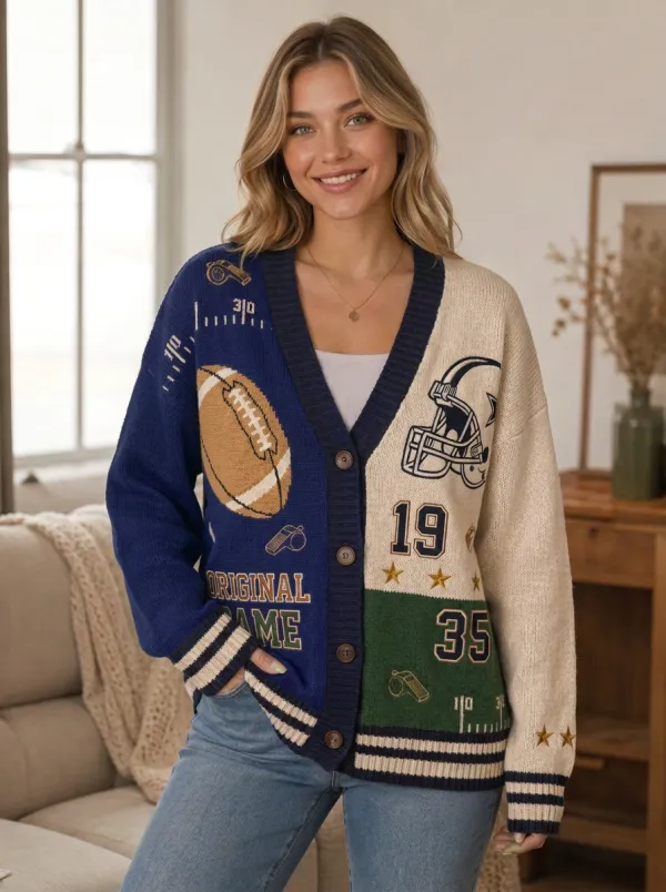 Women's Everyday Helmet Football Ball Knitted Cardigan