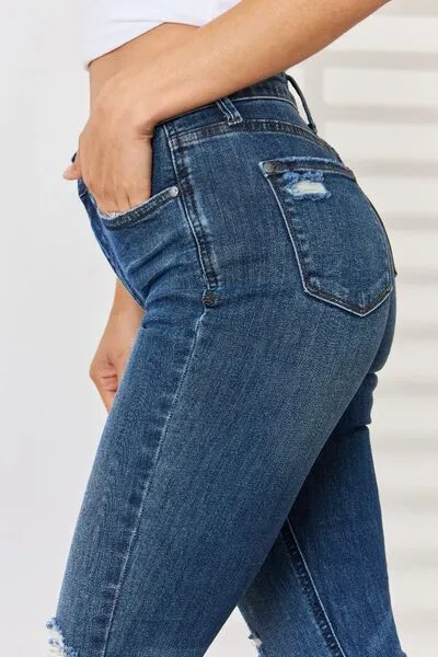 High Waist Distressed Slim Denim Jeans