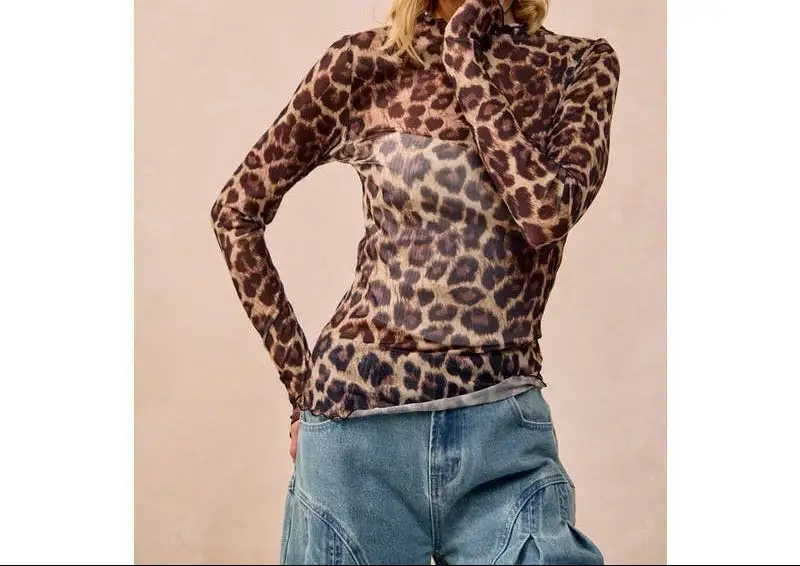 Mesh Leopard Printed Top