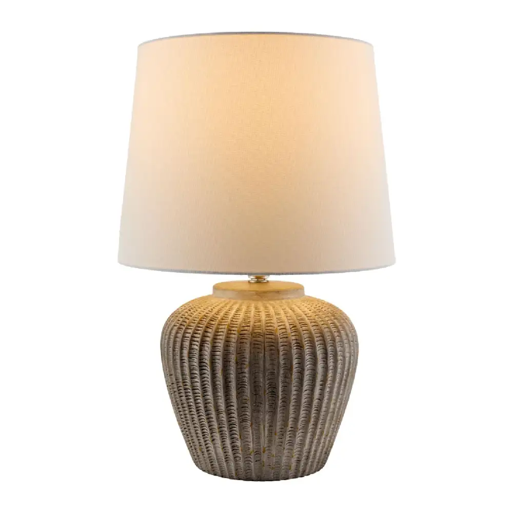 Carved Painted Linen Shade Ceramic Metal Table Lamp