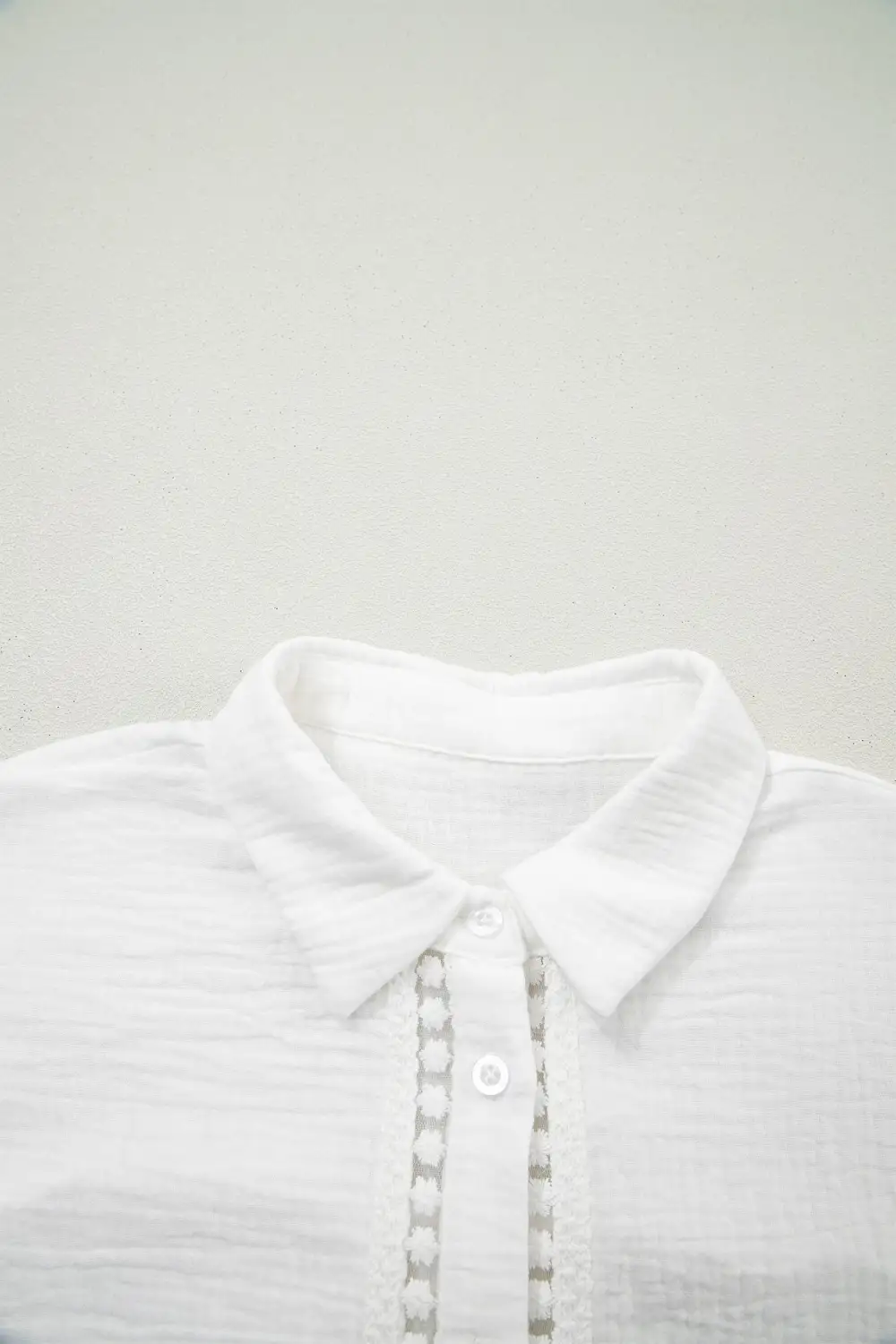 Lace Trim Textured Short Sleeve Shirt Blouse