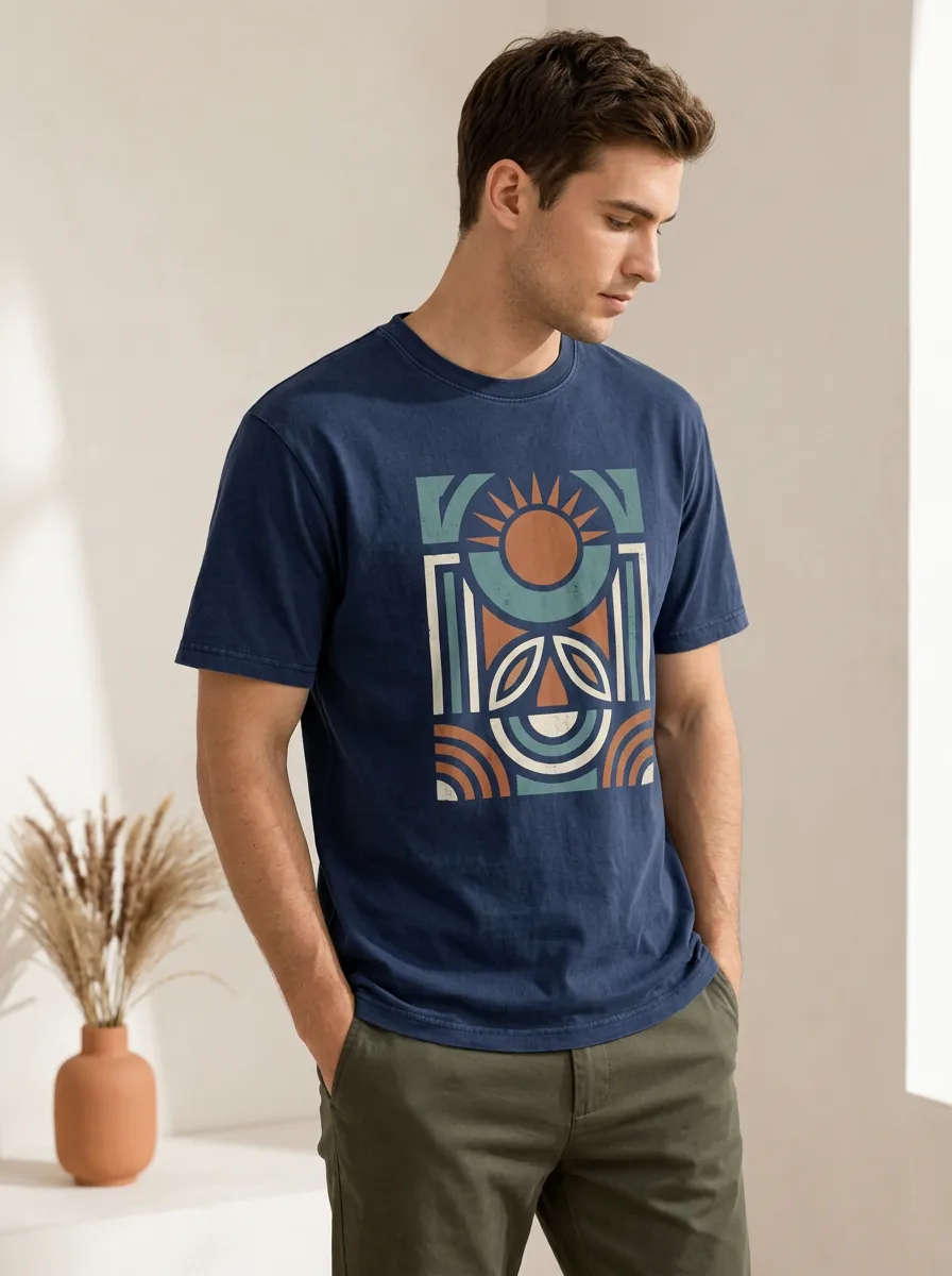 Men's Boho Sun Geometric Graphic T-Shirt
