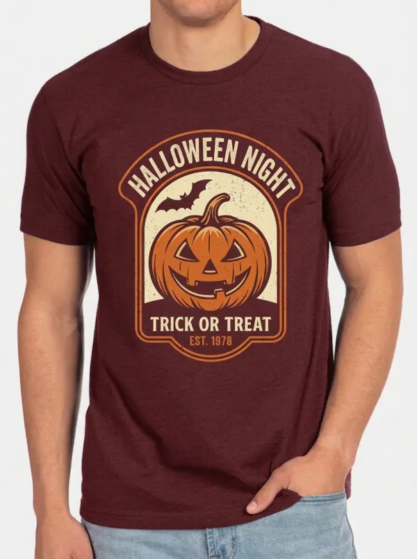Men's Halloween Pumpkin Bat Trick Or Treat Printed T-shirt