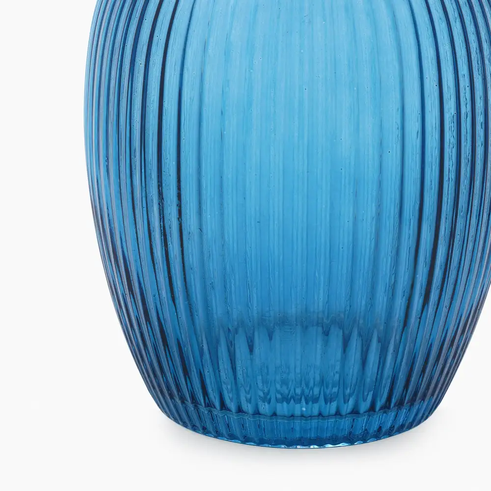 Blue Ribbed Glass Vessel