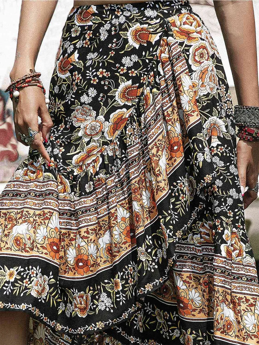 Printed High Low Ruffle Skirt