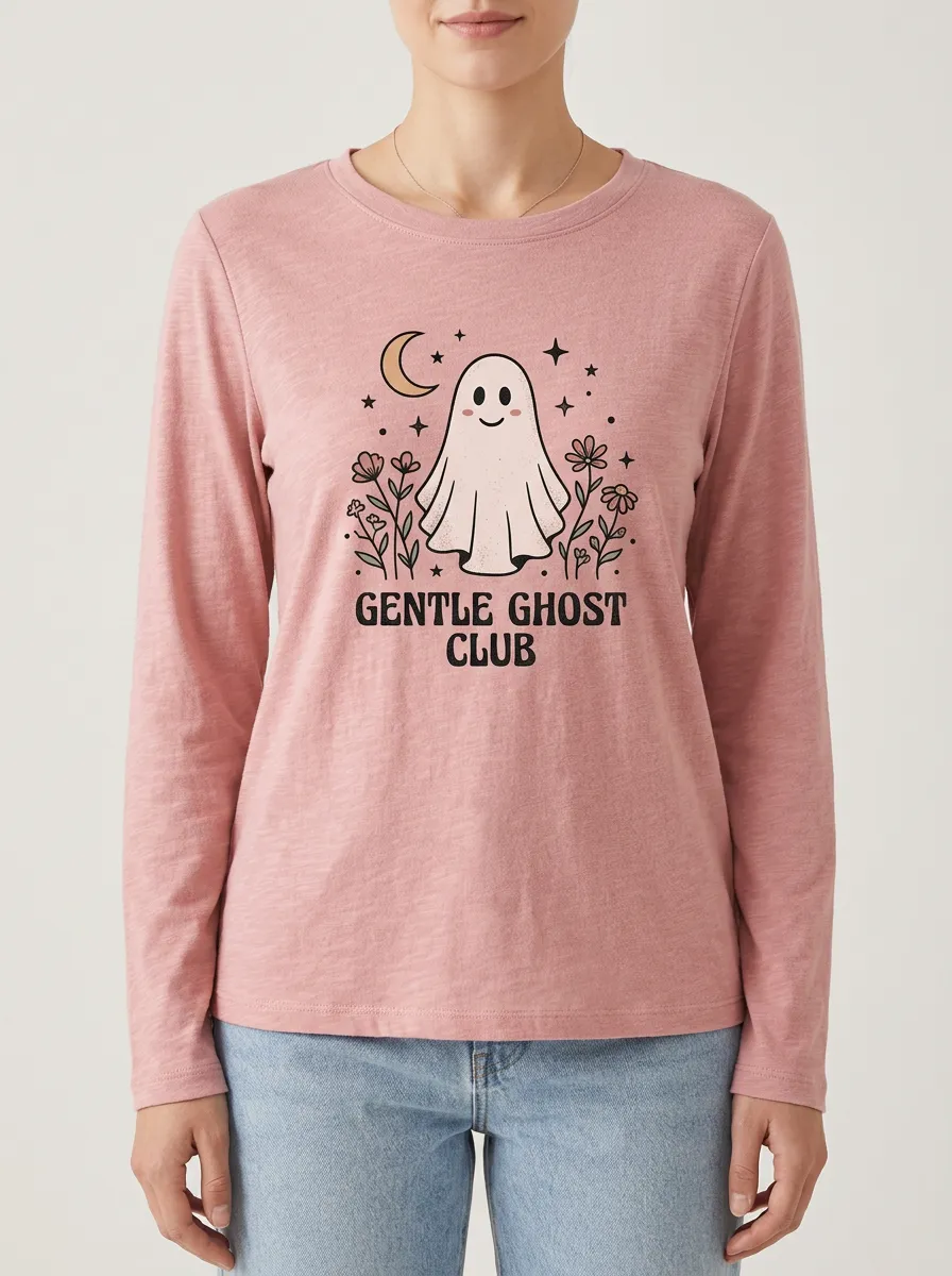 Moon Floral Halloween Cotton Linen Long Sleeve Top