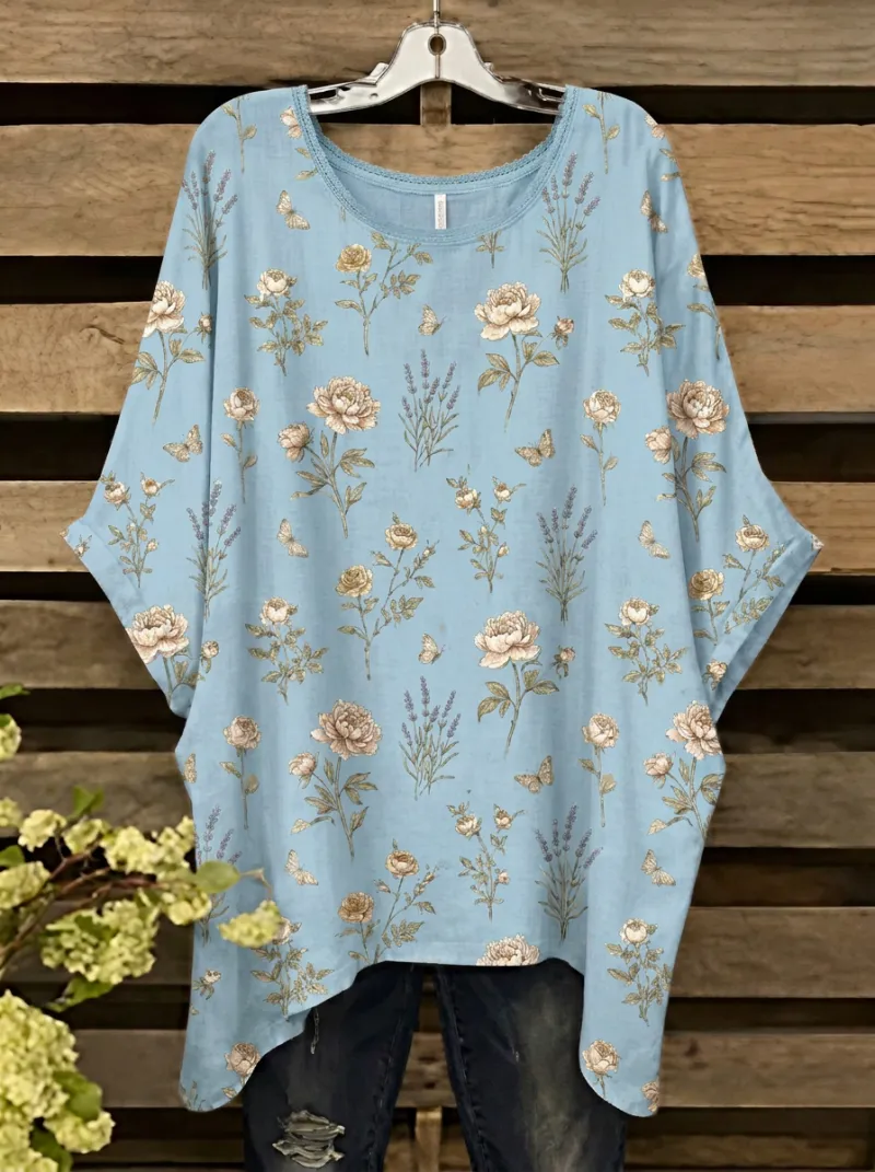 Butterfly Floral Nature Women's Loose Printed T-Shirt