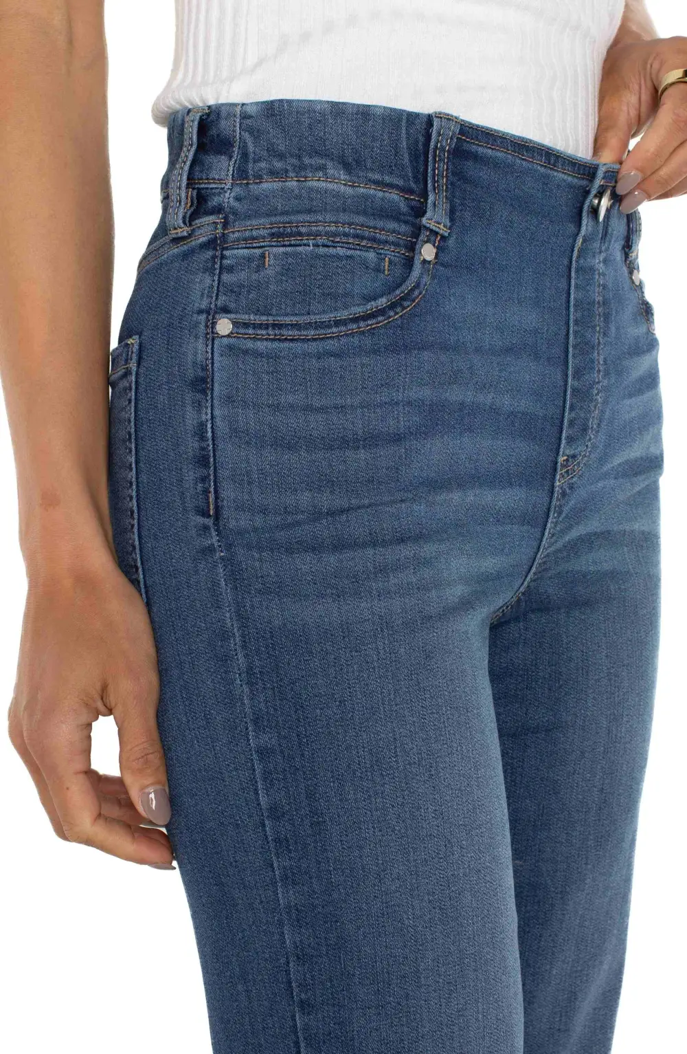 Cotton Button-Front Pull-On Straight Leg Jeans