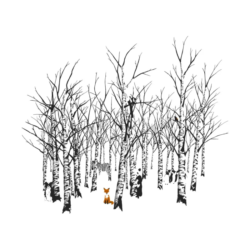 Men's Casual Artistic Forest Fox Print Long-Sleeve Tee