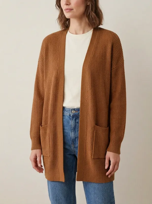 Rustic Waffle-Knit Knit Cardigan