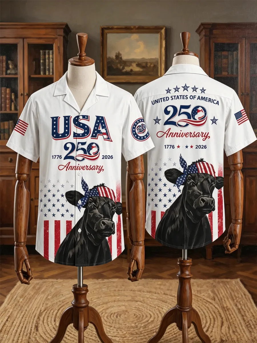Men'S Black Angus 250Th Anniversary Hawaiian Short Sleeved Shirt