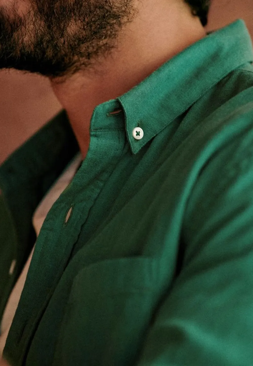 Teal Linen Blend Adjustable Cuff Button Down Shirt