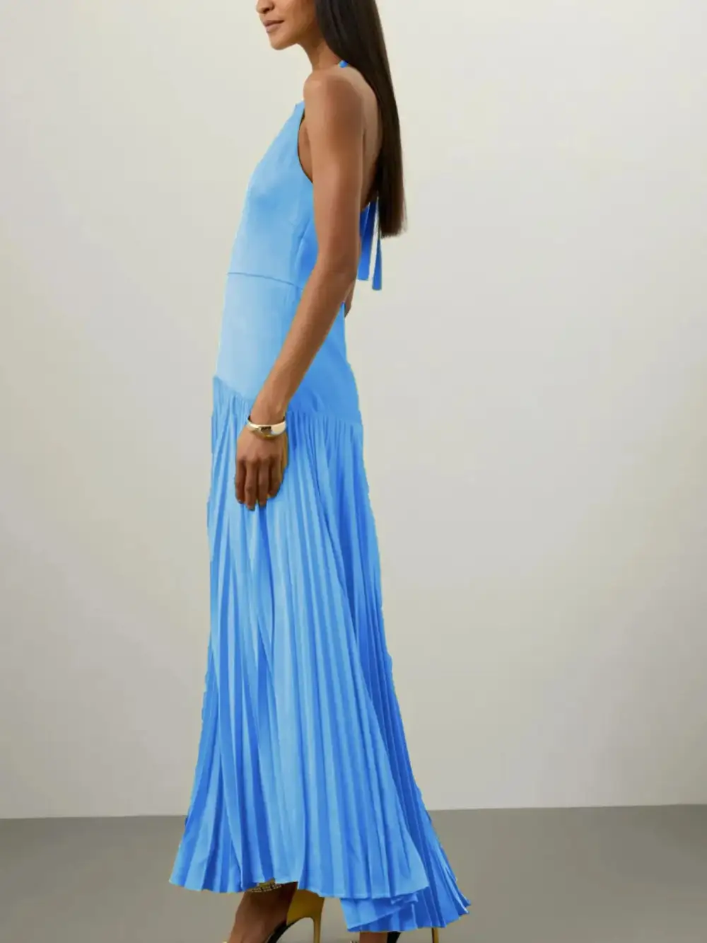 Pleated Halter Cotton Maxi Dress
