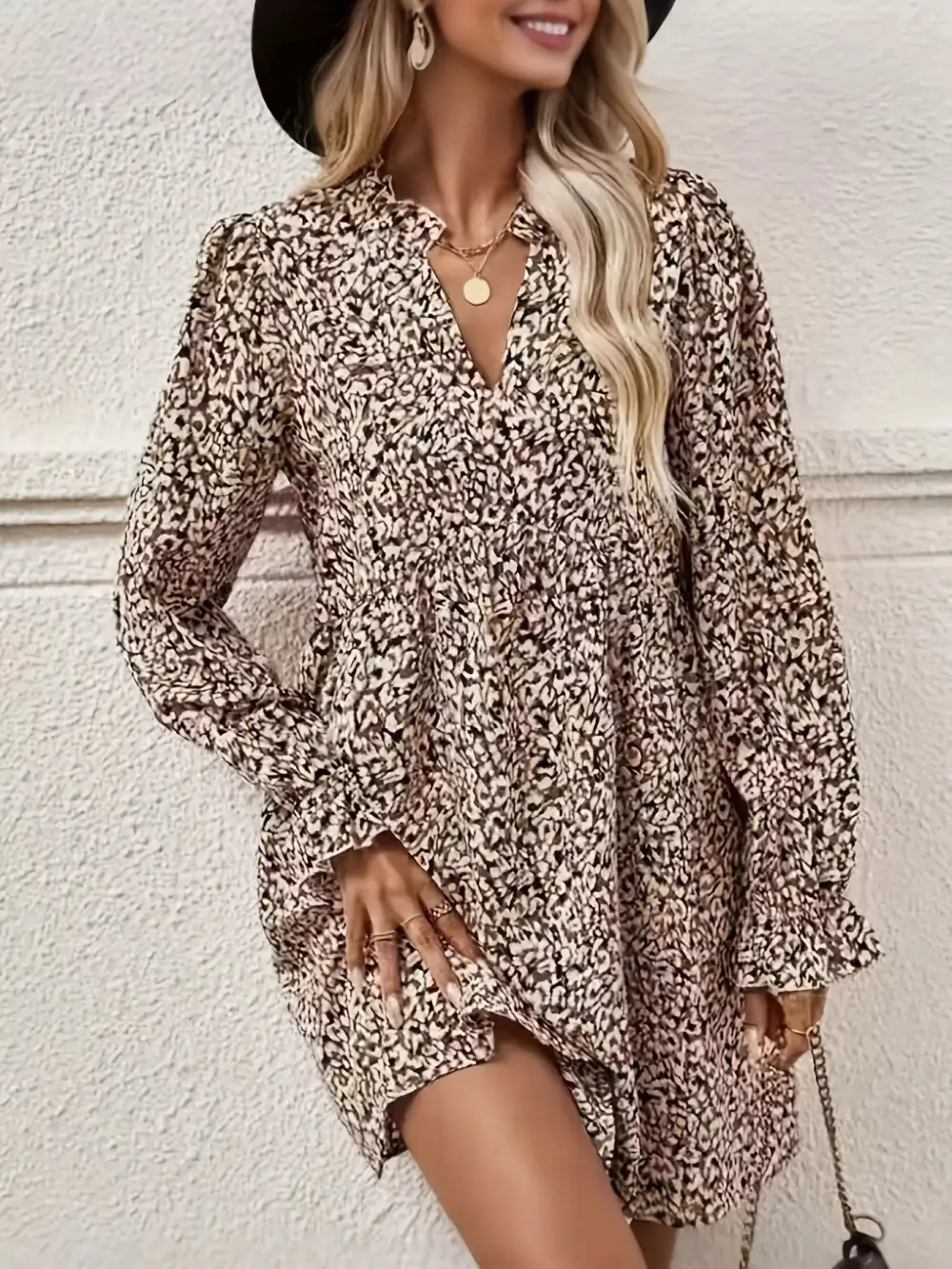 Relaxed Shape Notched Mini Dress