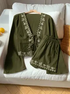 Pocketed Cotton Top and Shorts Matching Set