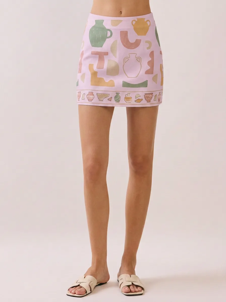 Women's Pottery Art Lover Abstract Vase Printed Mini Skirt