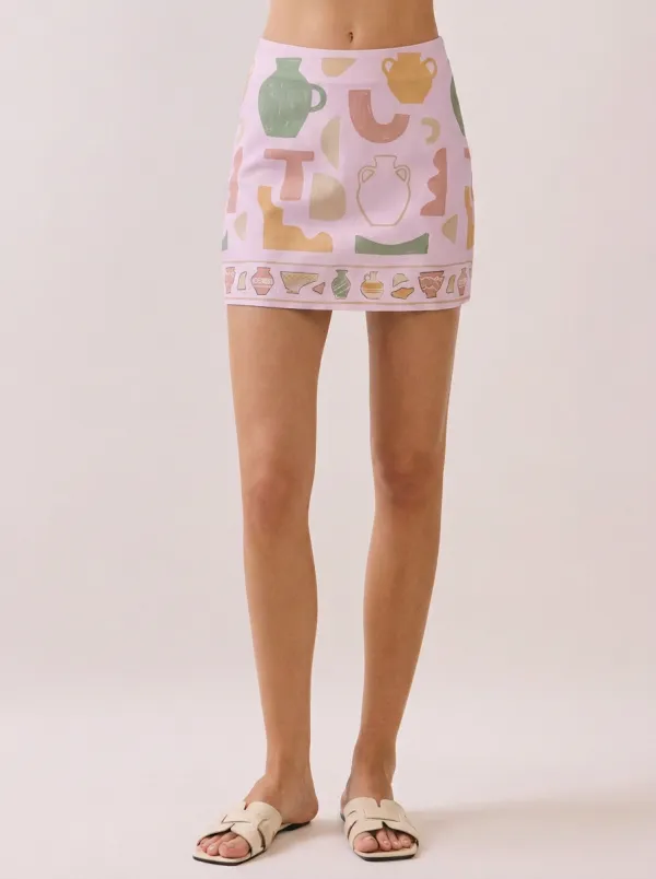 Women's Pottery Art Lover Abstract Vase Printed Mini Skirt