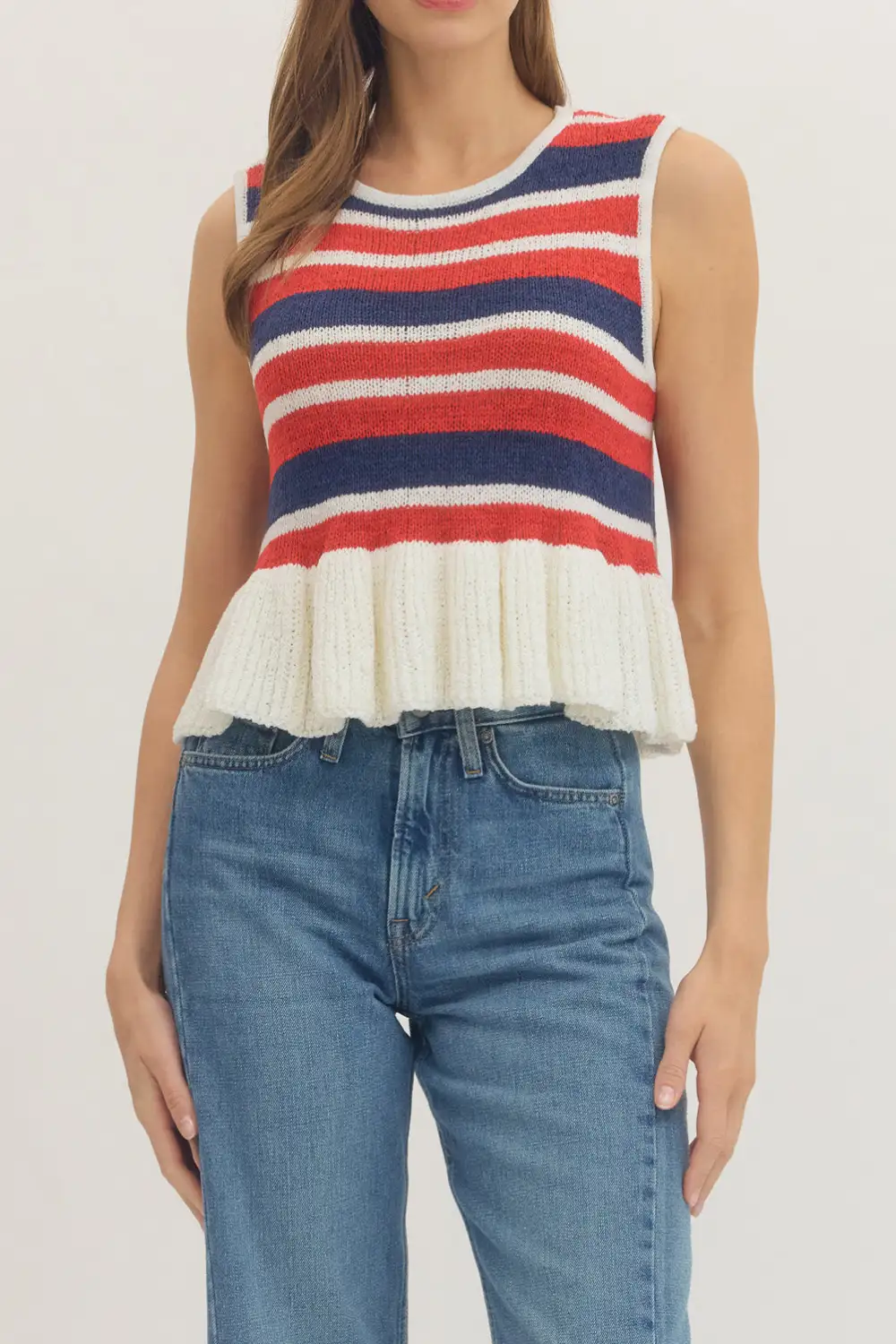 Striped Ruffle Peplum Sleeveless Top