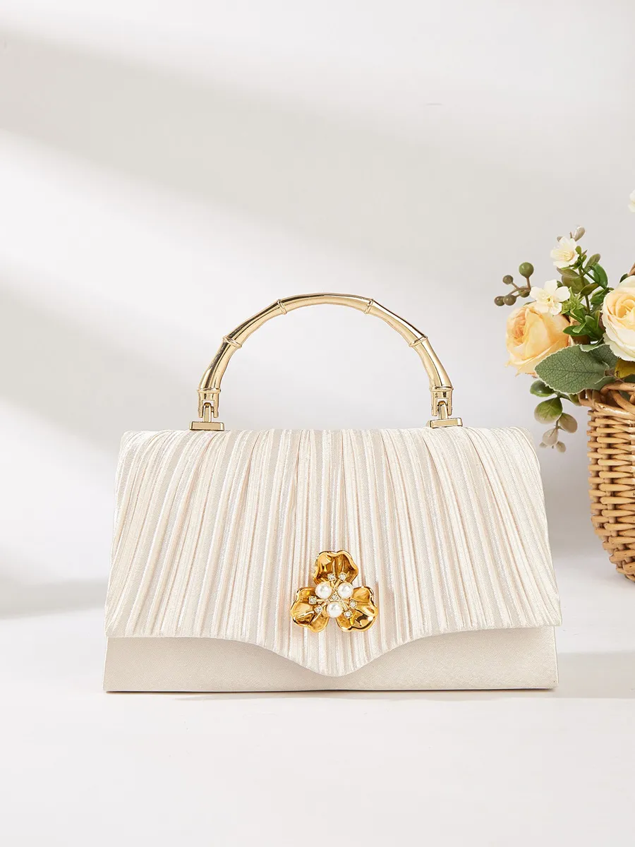 Emery Pleated Pearl Flower Chain Bag