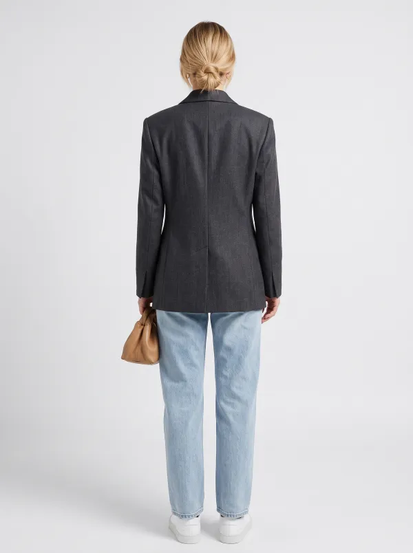 Women's Business Casual Charcoal Double-Breasted Blazer Jacket