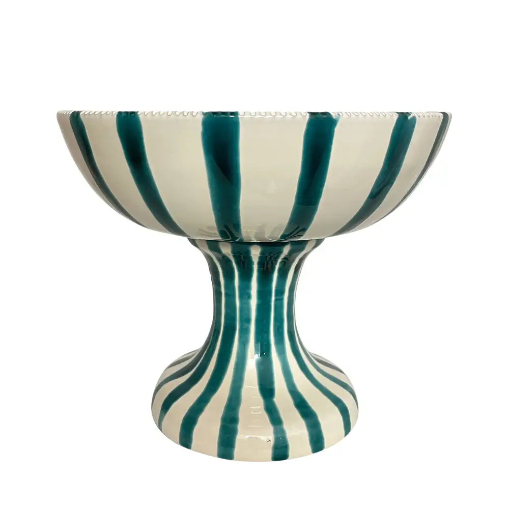 Striped Parasol-Inspired Ceramic Fruit Bowl Stand