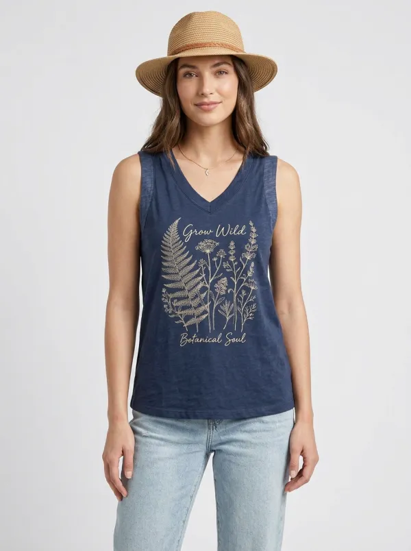Women's Nature Lover Grow Wild Botanical Fern Printed Tank Top